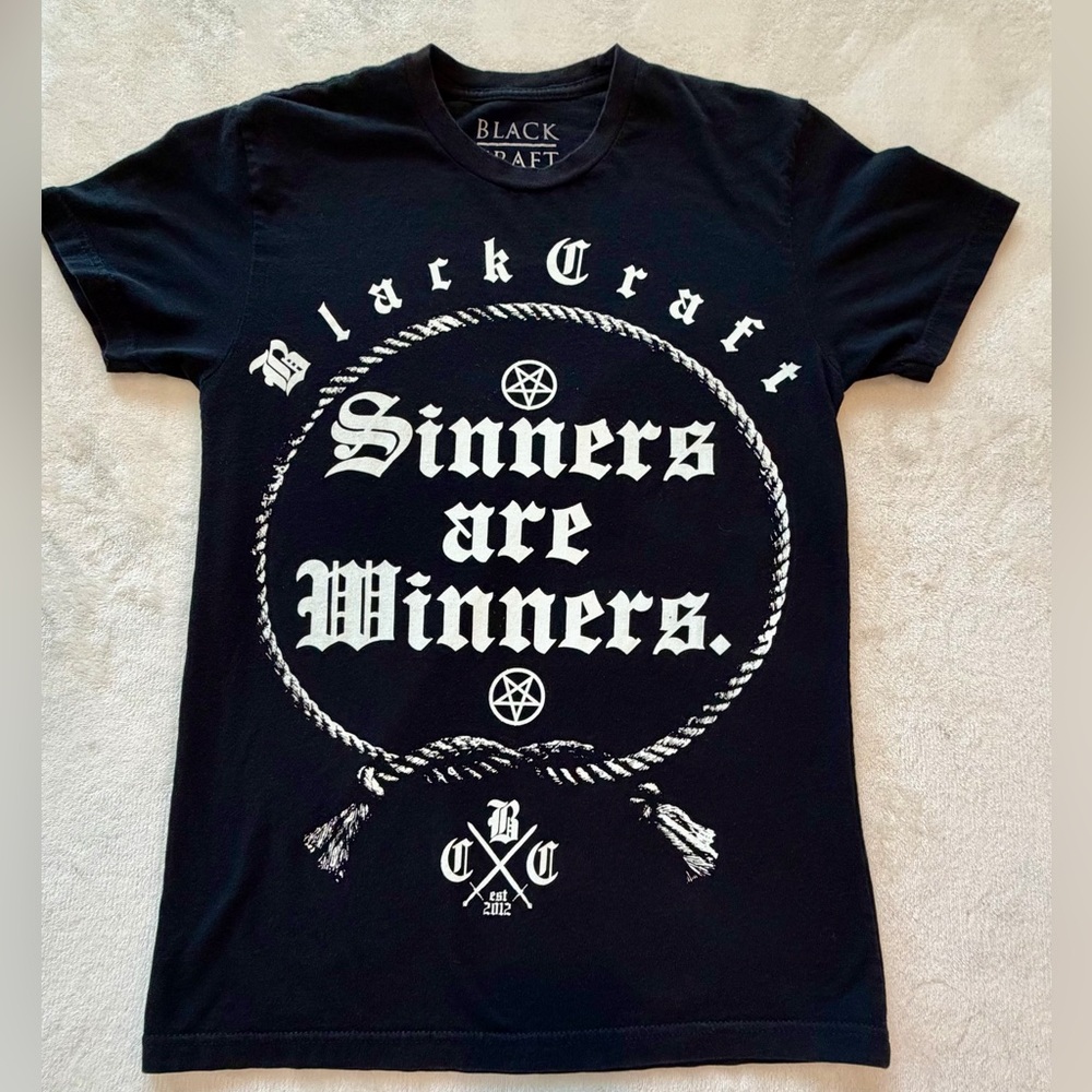Blackcraft SINNERS ARE WINNERS Gothic T Shirt Womens XSmall Black
